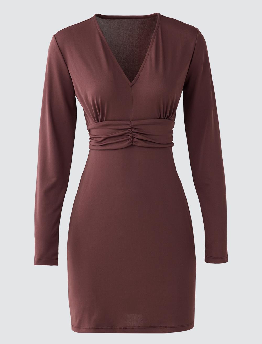 V-Neck Long-Sleeve Dress - 5WW065560