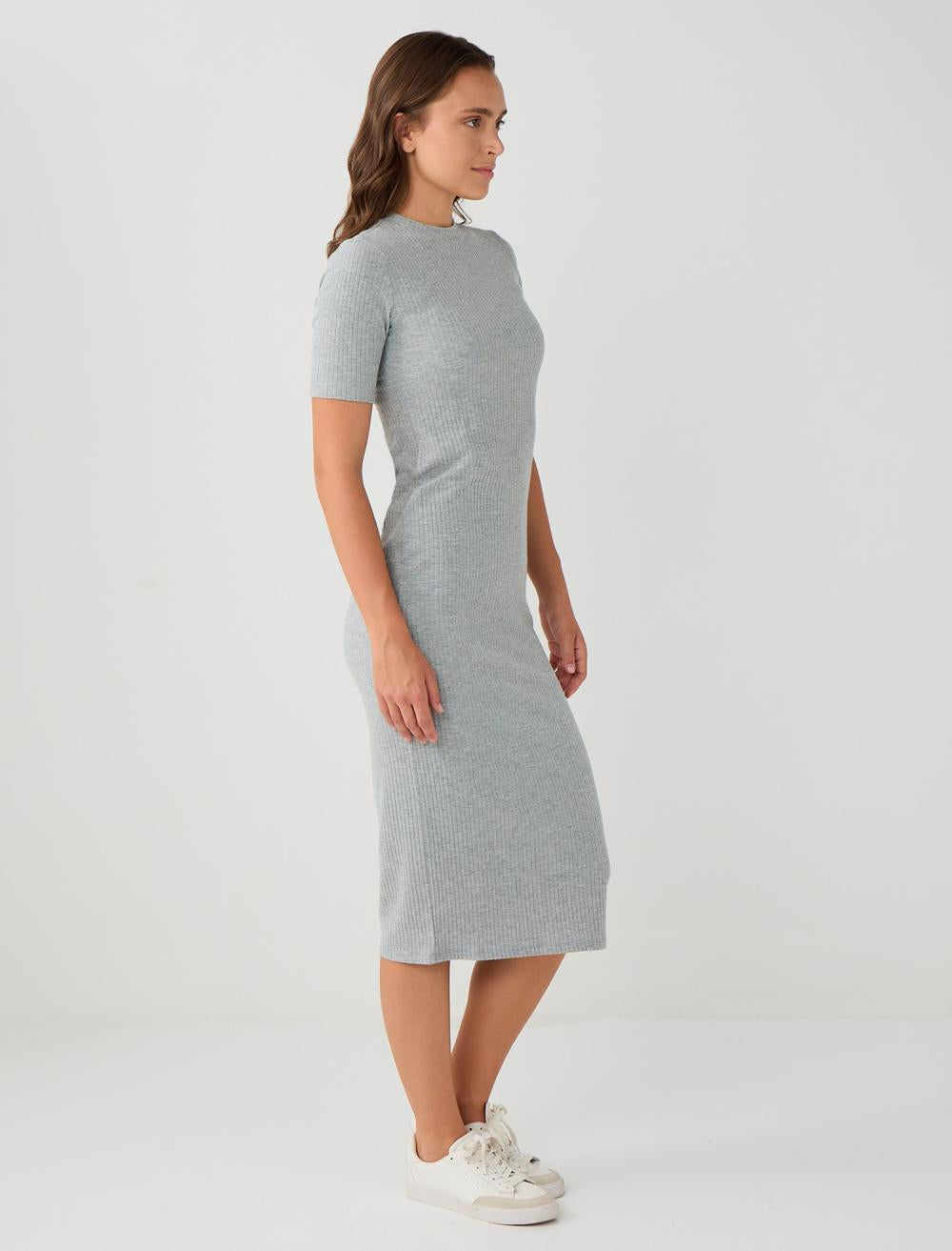 Crew Neck Short-Sleeve Dress - Grey - 5WW065575922