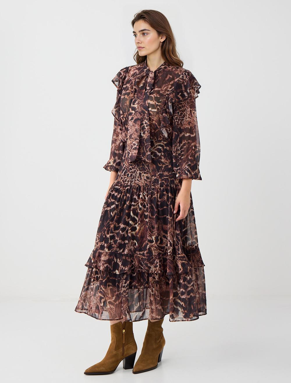 Loose Fit Long-Sleeve Dress - Bitter Brown - 5WW065740803