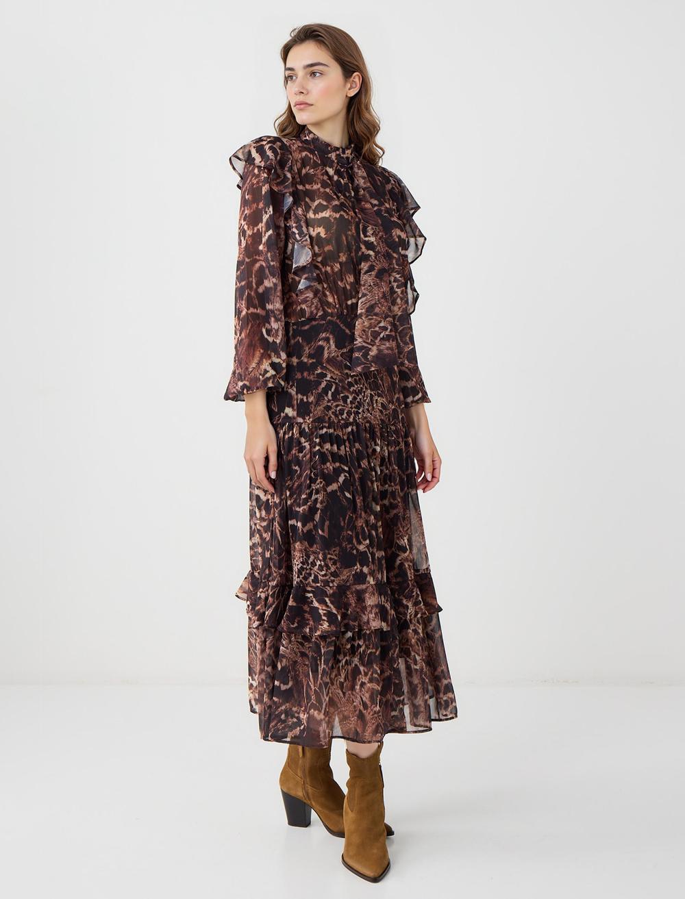 Loose Fit Long-Sleeve Dress - Bitter Brown - 5WW065740803