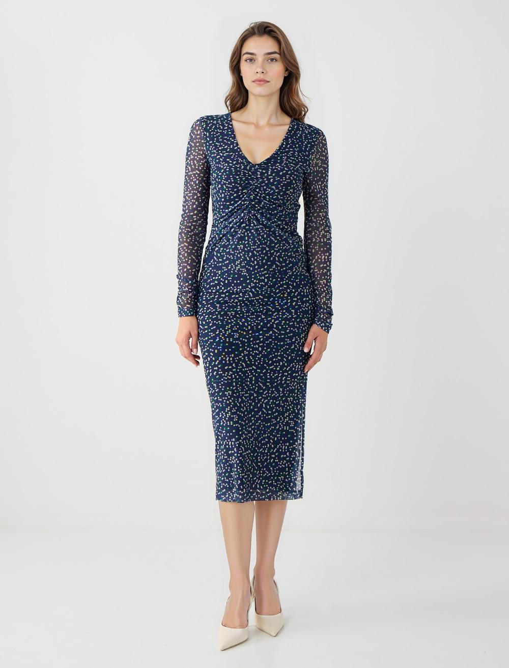 Slim Fit V-Neck Long-Sleeve Dress - 5WW065793