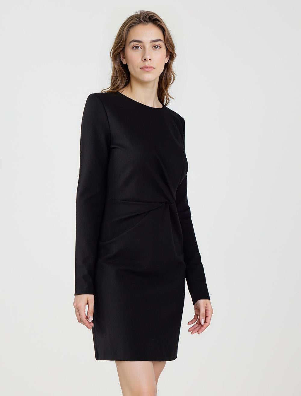 Crew Neck Long-Sleeve Dress - Black - 5WW066072900