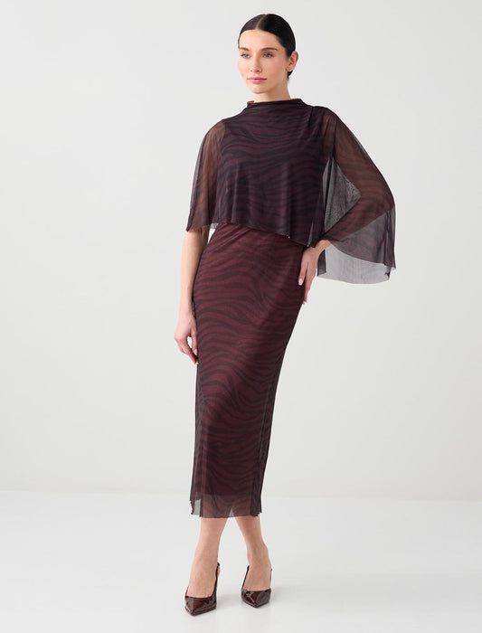 Sheer Poncho Detail Midi Dress