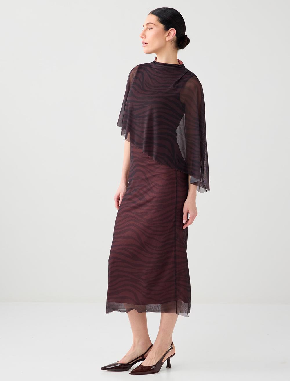 Sheer Poncho Detail Midi Dress