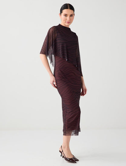 Sheer Poncho Detail Midi Dress