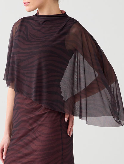 Sheer Poncho Detail Midi Dress