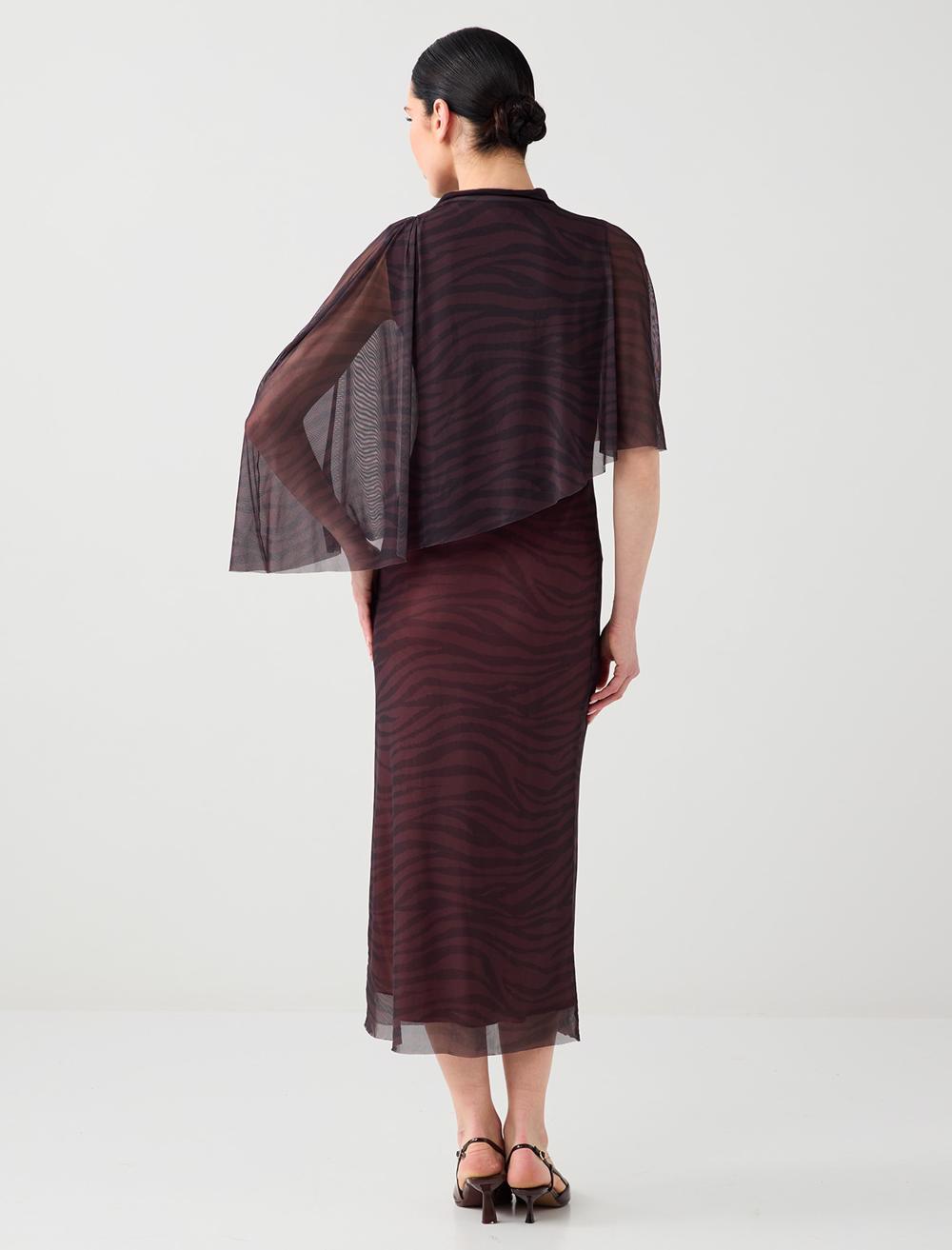 Sheer Poncho Detail Midi Dress
