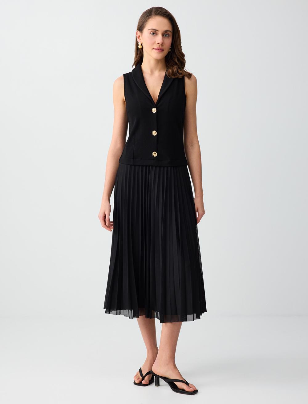 Normal Fit V-Neck Dress - Black - 6SW065513900