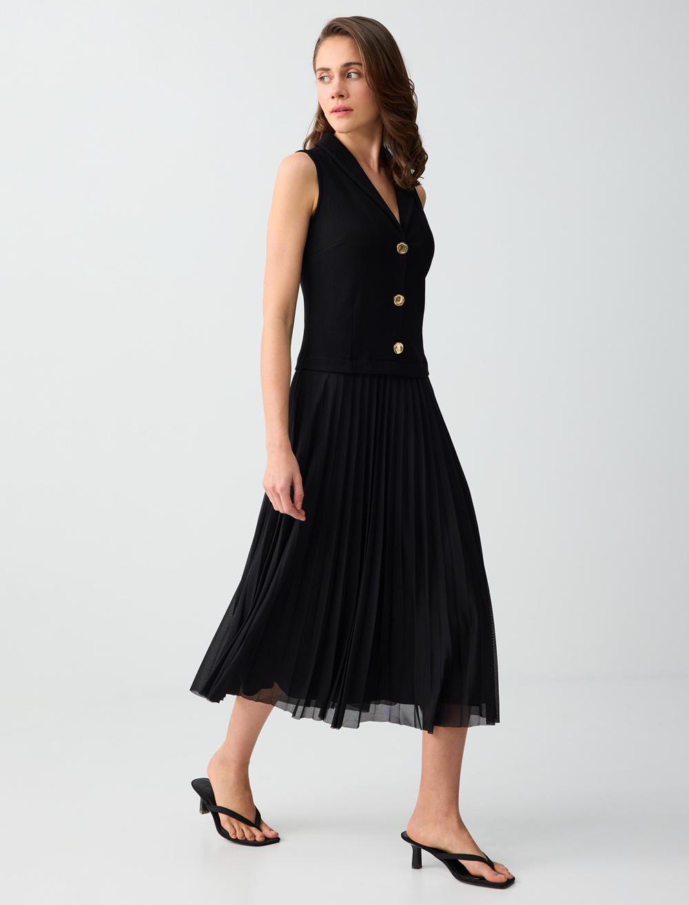Normal Fit V-Neck Dress - Black - 6SW065513900