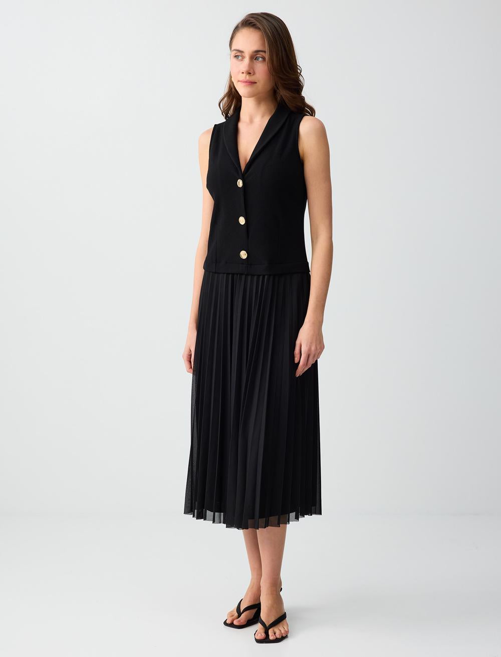 Normal Fit V-Neck Dress - Black - 6SW065513900