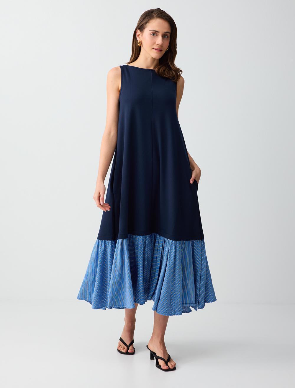 Loose Fit Off-The-Shoulder Dress - Dark Blue - 6SW065588494