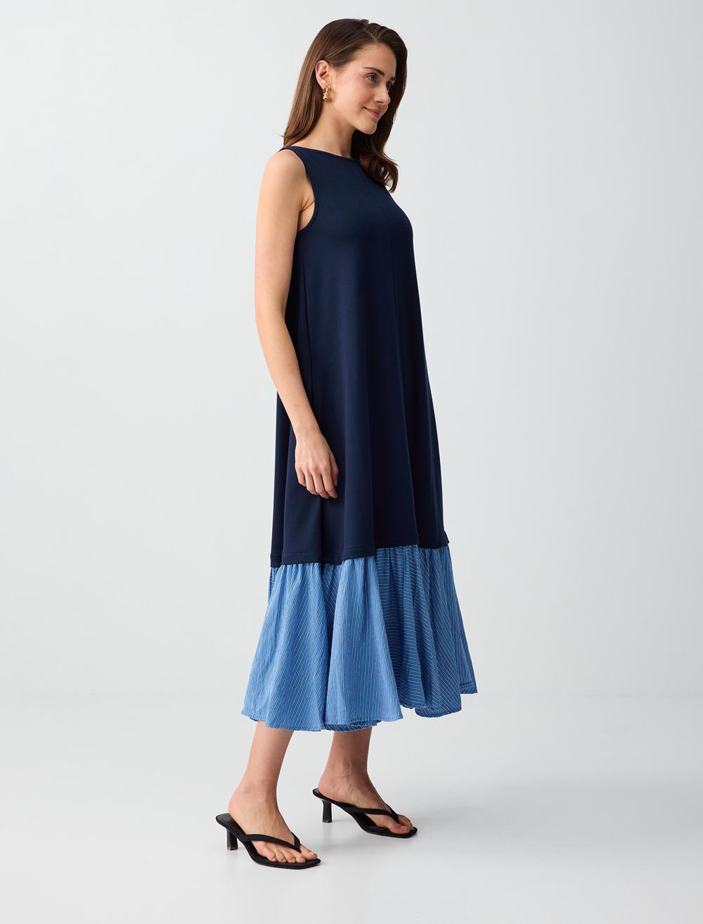 Loose Fit Off-The-Shoulder Dress - Dark Blue - 6SW065588494