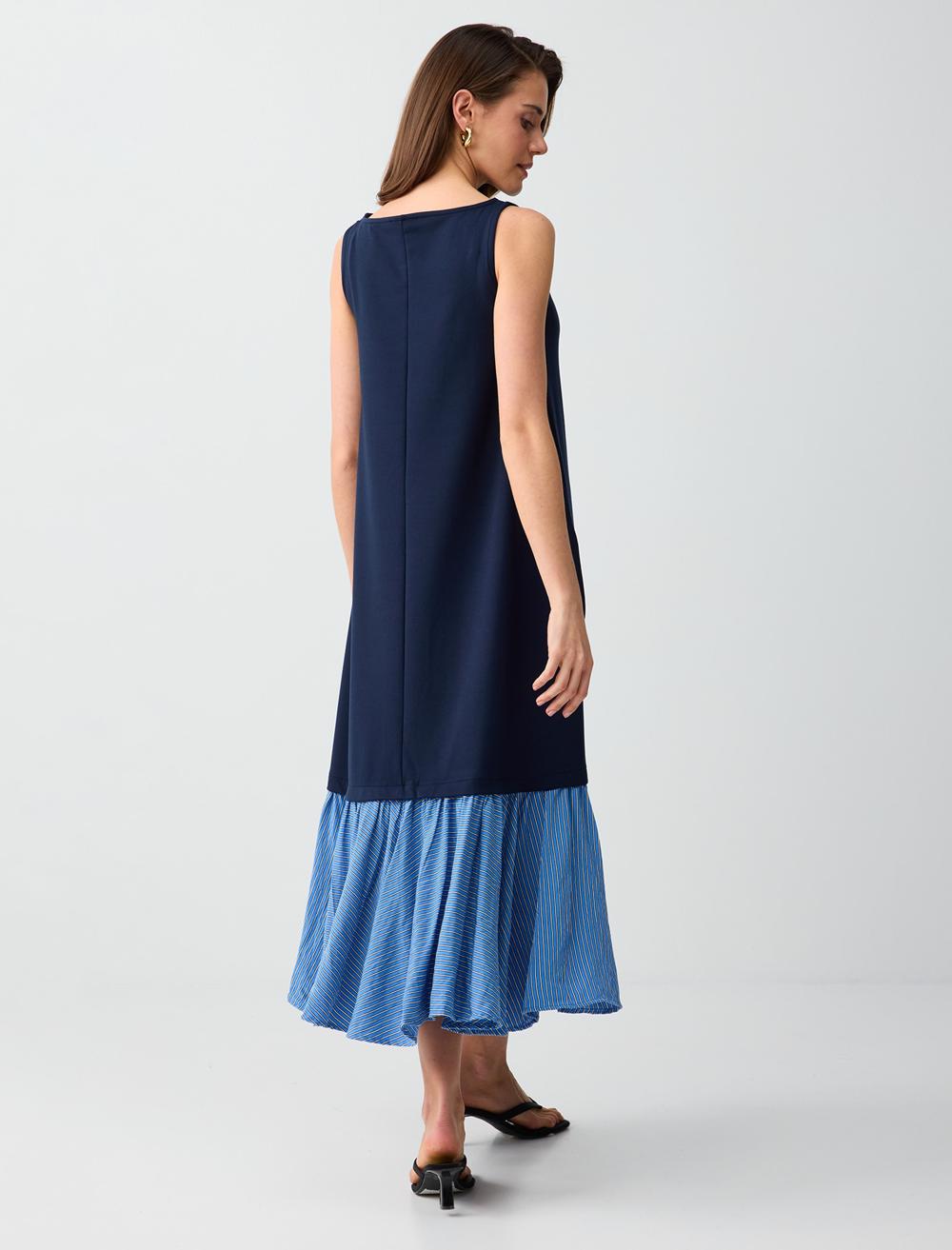 Loose Fit Off-The-Shoulder Dress - Dark Blue - 6SW065588494