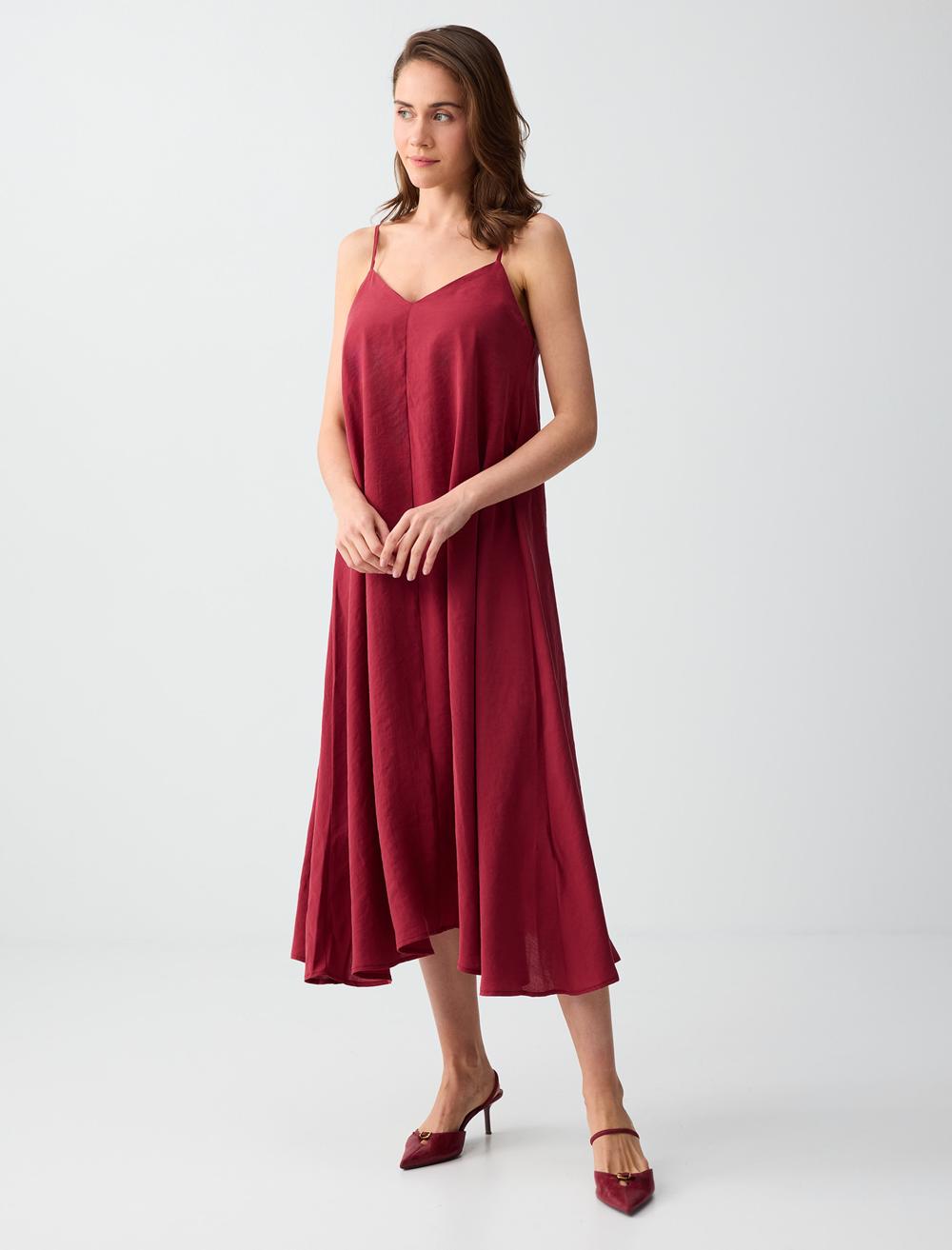 Loose Fit V-Neck Spaghetti Strap Dress - Red - 6SW066565600