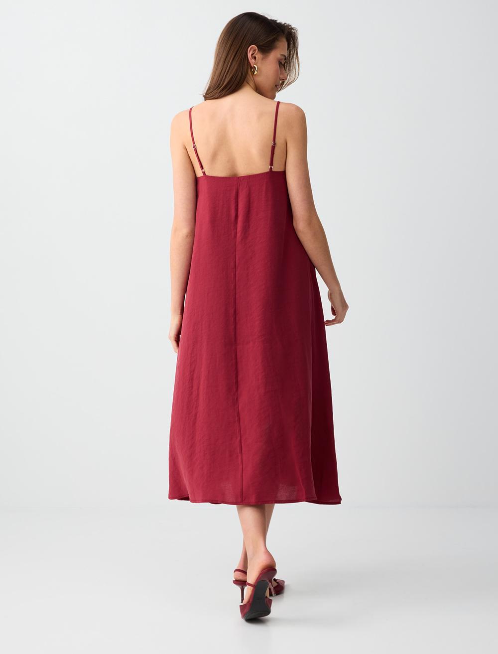 Loose Fit V-Neck Spaghetti Strap Dress - Red - 6SW066565600
