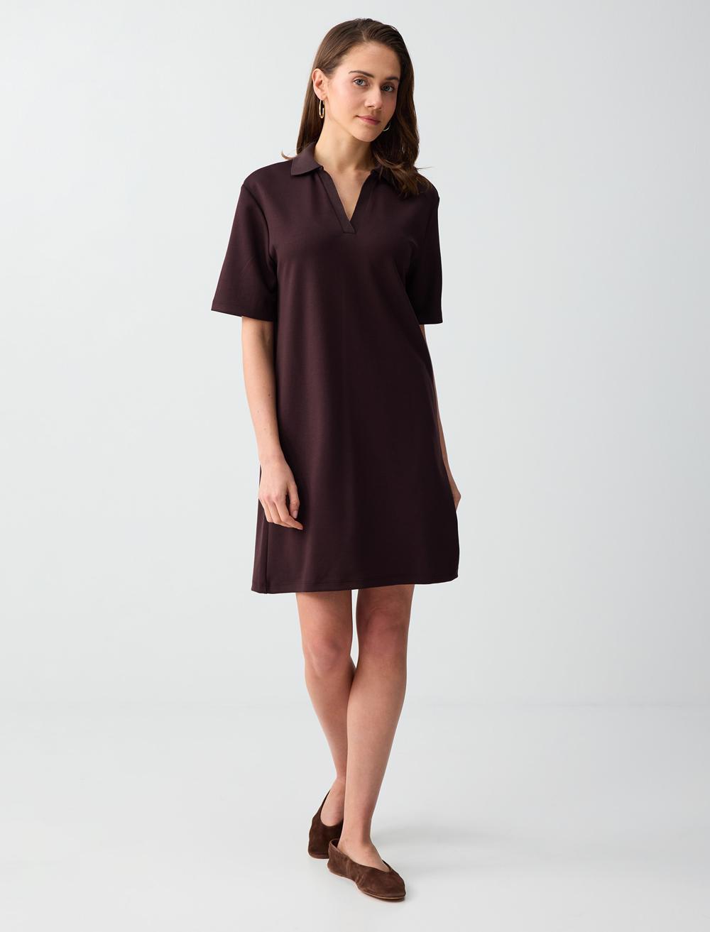 Normal Fit Polo Shirt Short Sleeve Dress - Brown - 6SW066642803