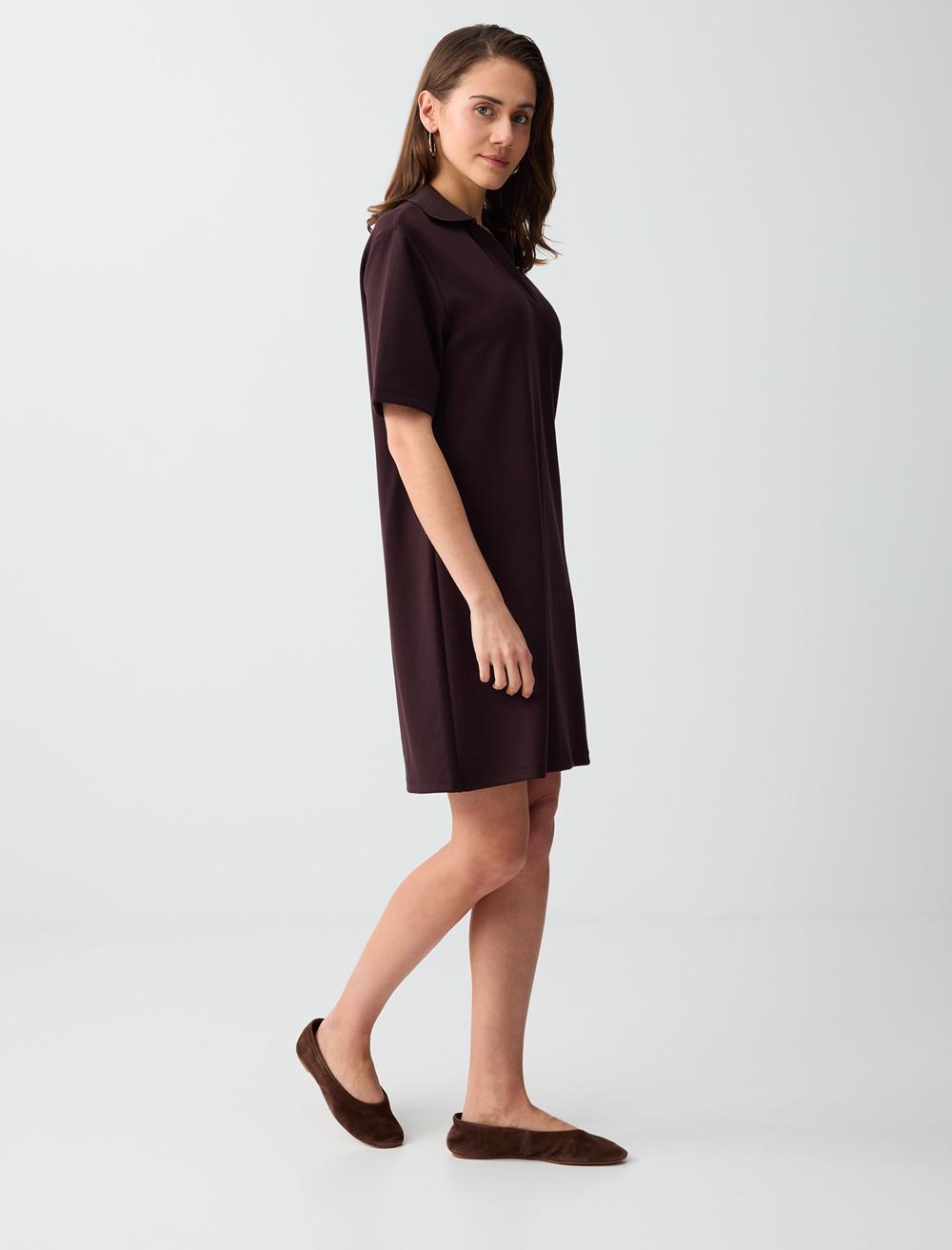 Normal Fit Polo Shirt Short Sleeve Dress - Brown - 6SW066642803