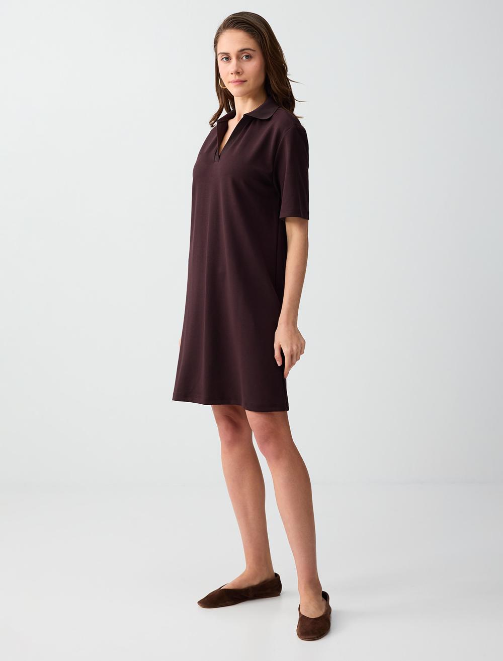 Normal Fit Polo Shirt Short Sleeve Dress - Brown - 6SW066642803