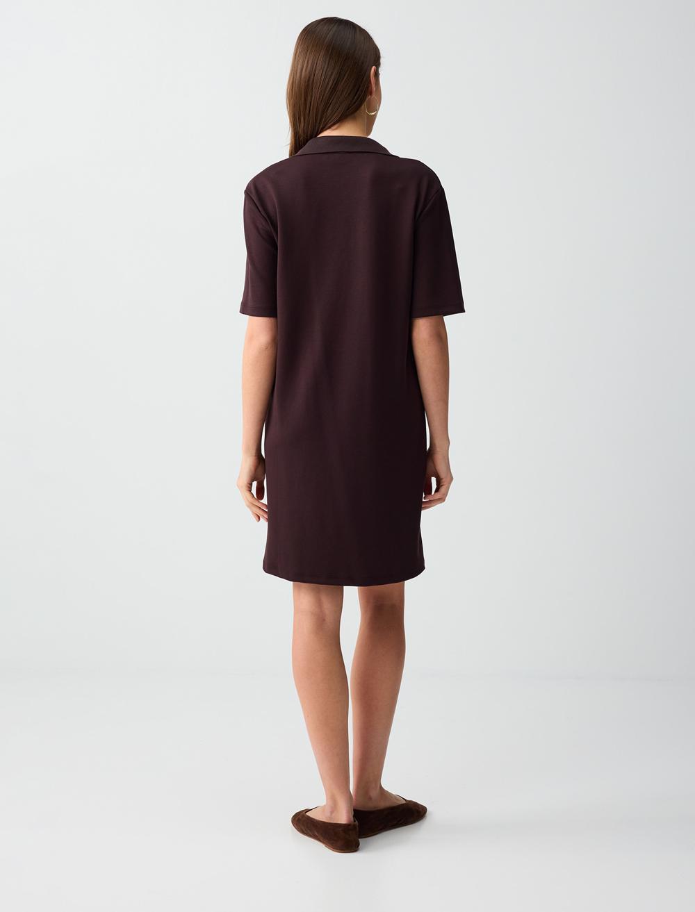 Normal Fit Polo Shirt Short Sleeve Dress - Brown - 6SW066642803