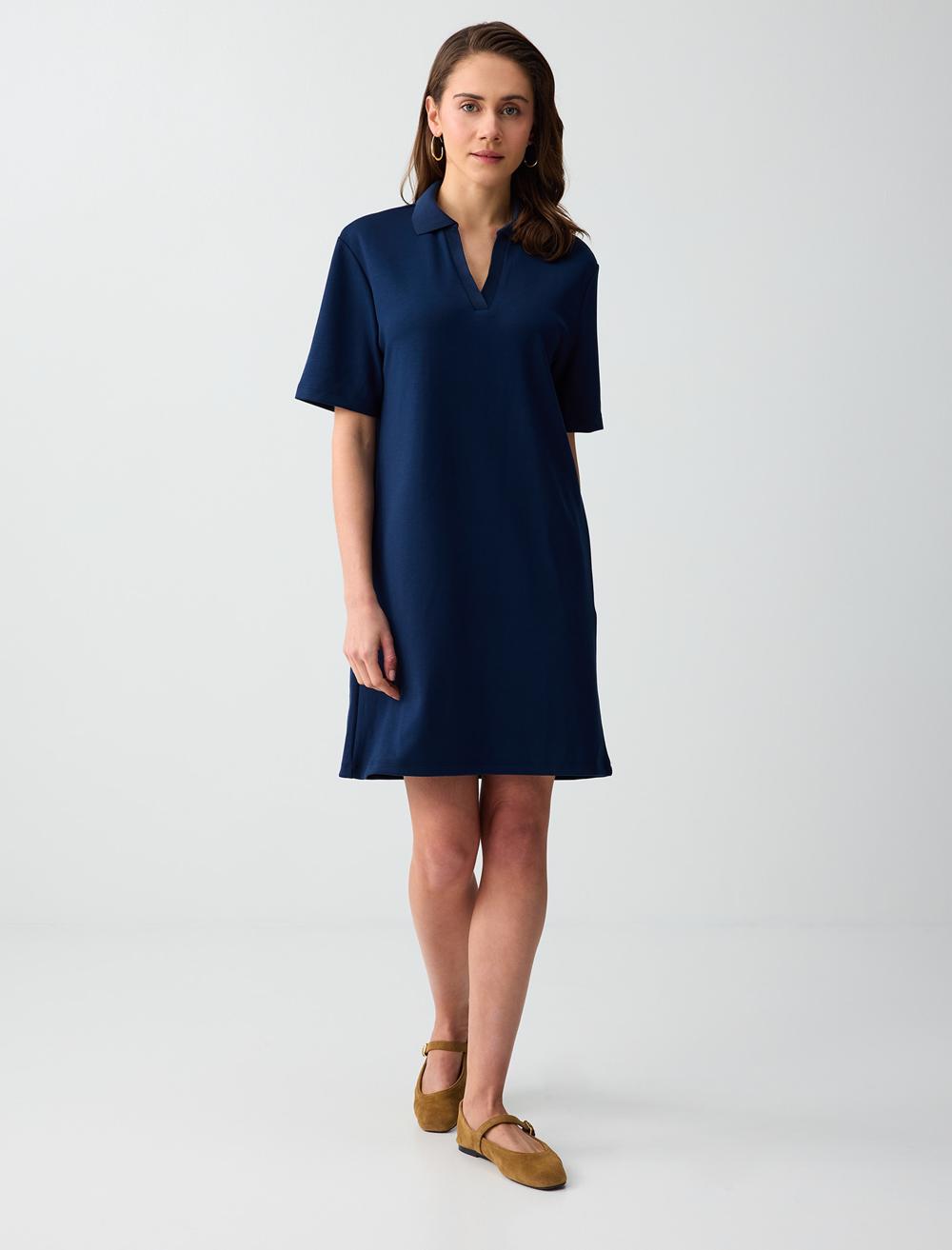 Normal Fit Polo Shirt Short Sleeve Dress - Dark Blue - 6SW066642494