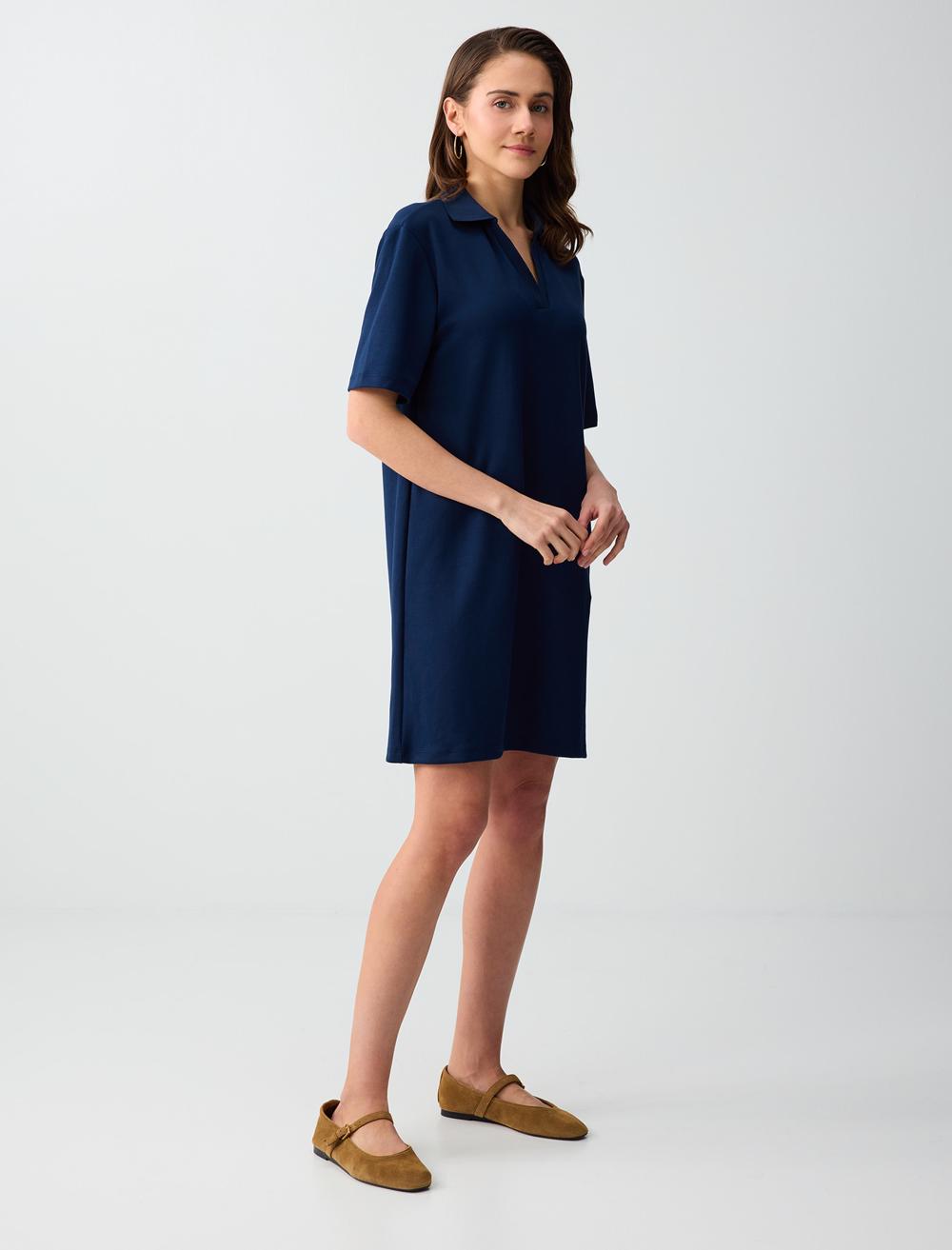 Normal Fit Polo Shirt Short Sleeve Dress - Dark Blue - 6SW066642494