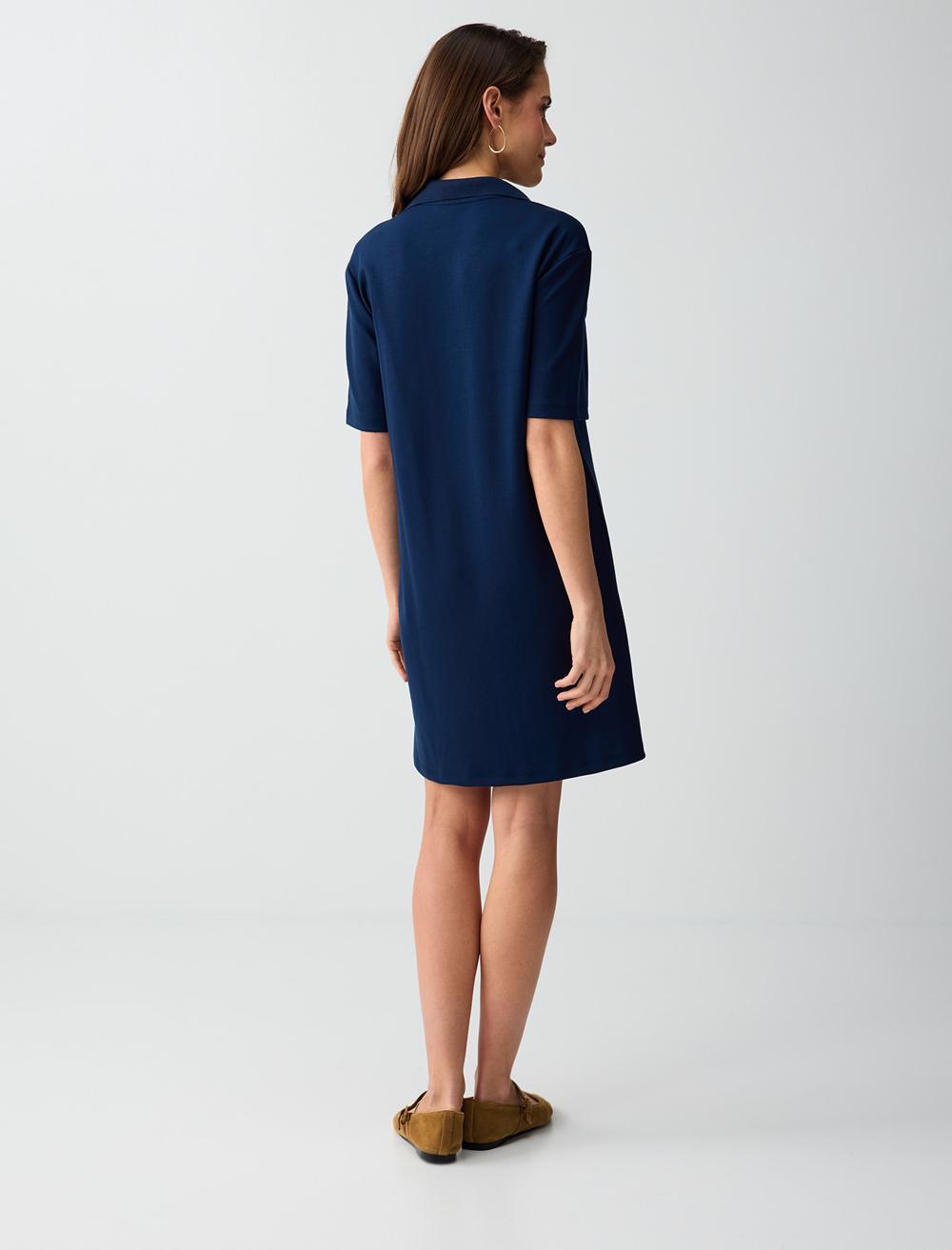 Normal Fit Polo Shirt Short Sleeve Dress - Dark Blue - 6SW066642494