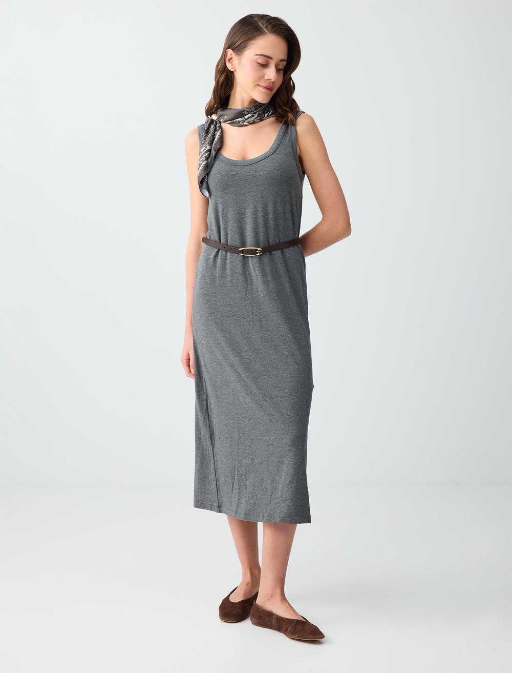 Normal Fit Scoop Neck Spaghetti Strap Dress - Grey - 6SW066647972