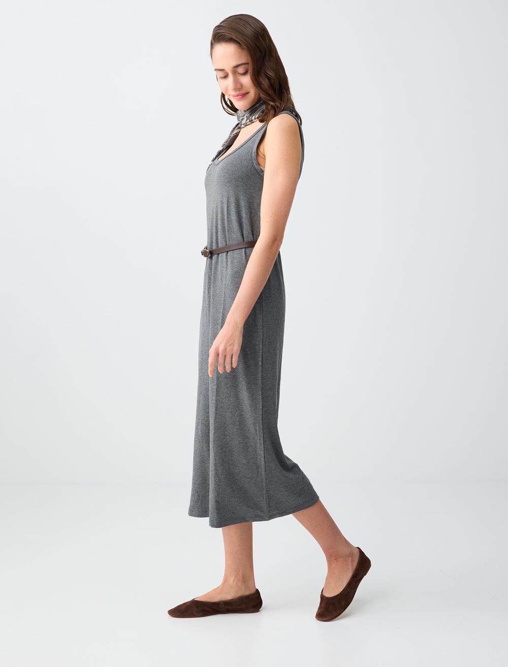Normal Fit Scoop Neck Spaghetti Strap Dress - Grey - 6SW066647972