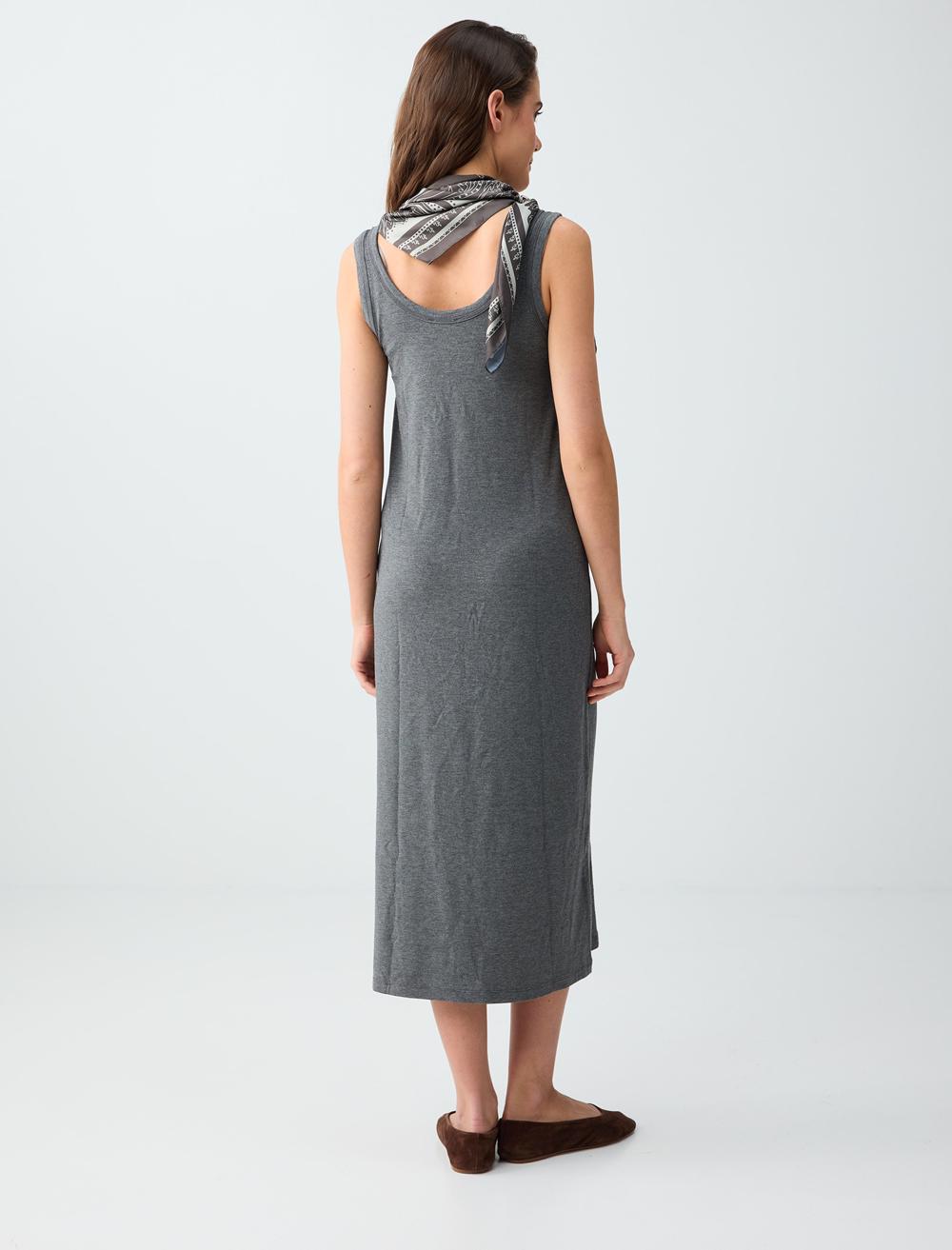 Normal Fit Scoop Neck Spaghetti Strap Dress - Grey - 6SW066647972