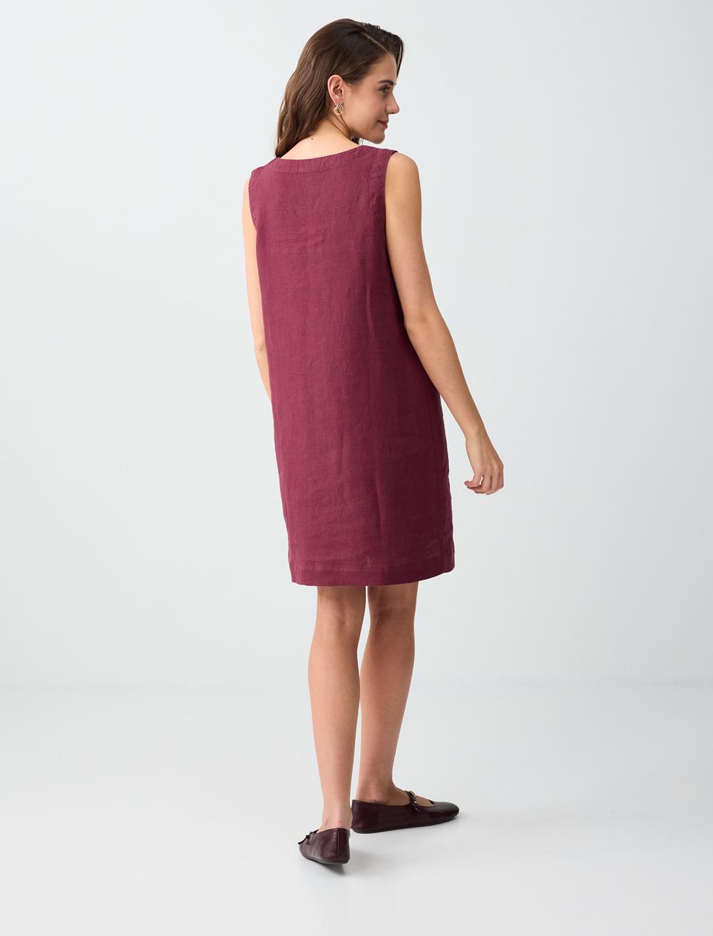 Loose Fit V-Neck Dress - Burgundy - 6SW066650562