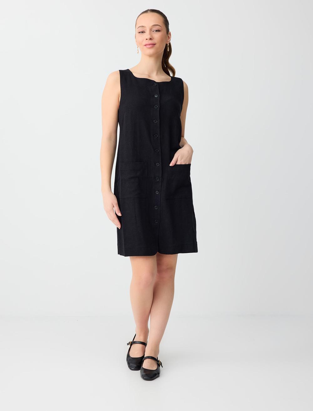 Slim Fit Square Neck Dress - Black - 6SW066762900