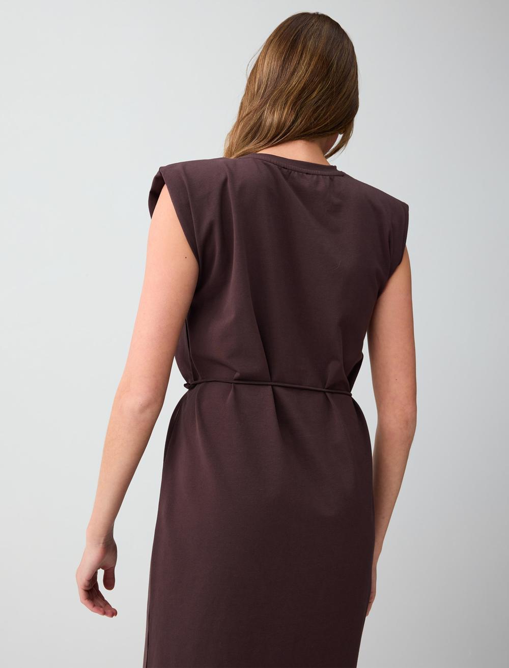 Normal Fit Crew Neck Sleeveless Dress - Bitter Brown - 6SW066800803