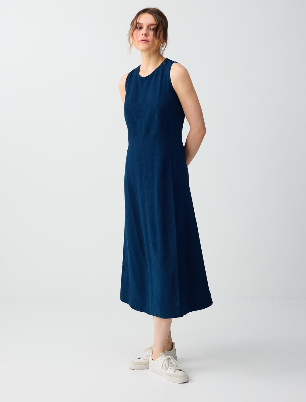 Loose Fit Crew Neck Dress - Dark Blue - 6SW066804494