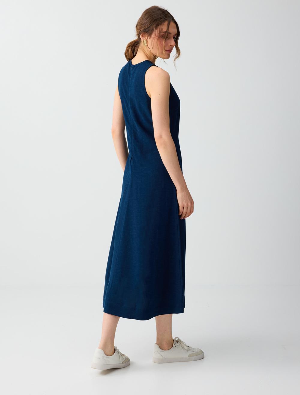 Loose Fit Crew Neck Dress - Dark Blue - 6SW066804494