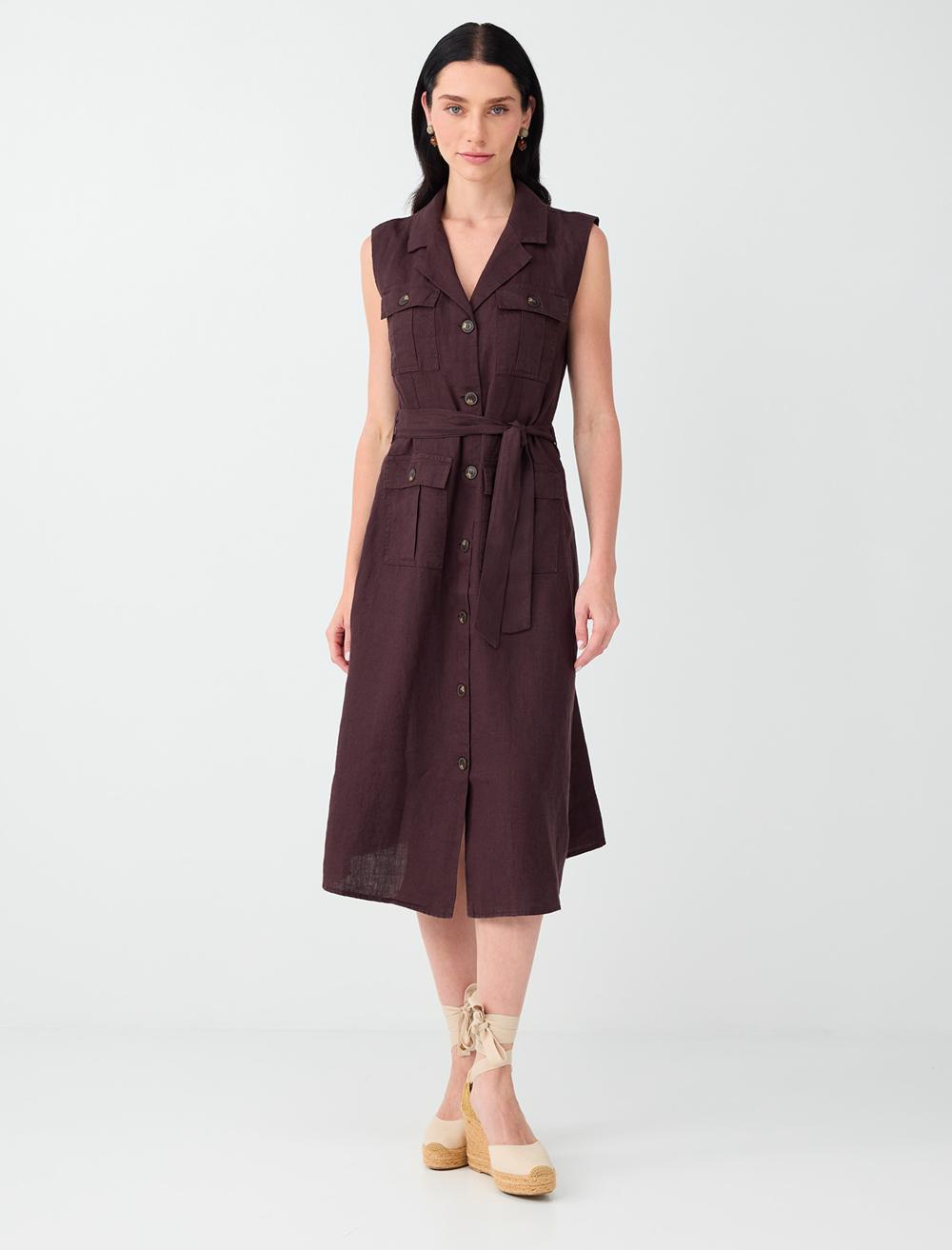 Slim Fit Sleeveless Dress - Bitter Brown - 6SW066822803