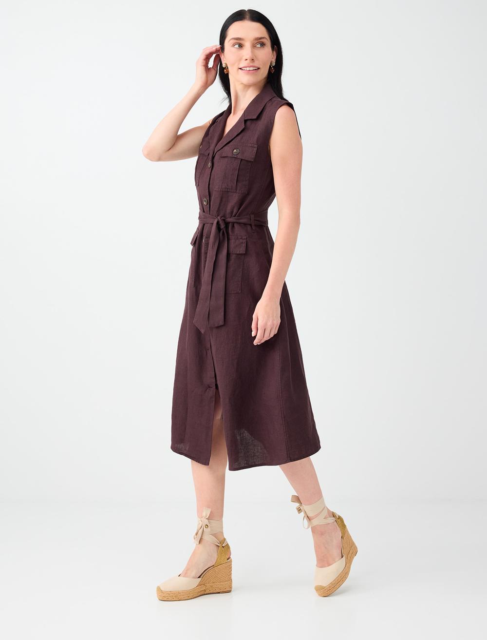 Slim Fit Sleeveless Dress - Bitter Brown - 6SW066822803