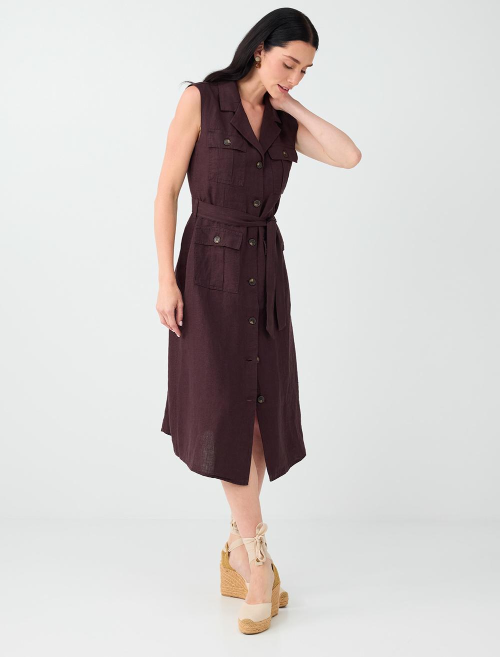 Slim Fit Sleeveless Dress - Bitter Brown - 6SW066822803