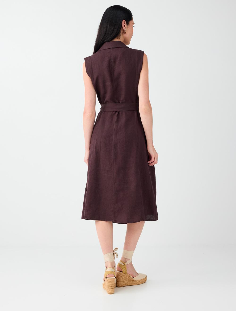 Slim Fit Sleeveless Dress - Bitter Brown - 6SW066822803