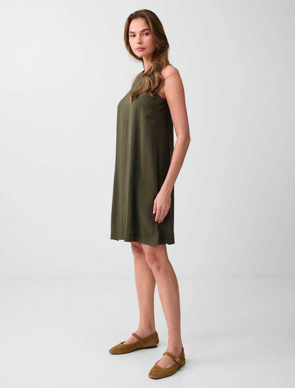 Loose Fit Crew Neck Sleeveless Dress - Khaki - 6SW067021312