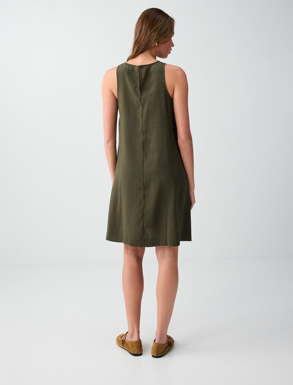 Loose Fit Crew Neck Sleeveless Dress - Khaki - 6SW067021312