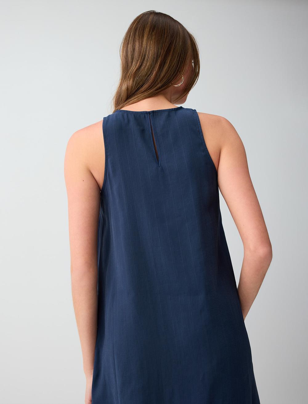 Loose Fit Crew Neck Sleeveless Dress - Dark Blue - 6SW067022494