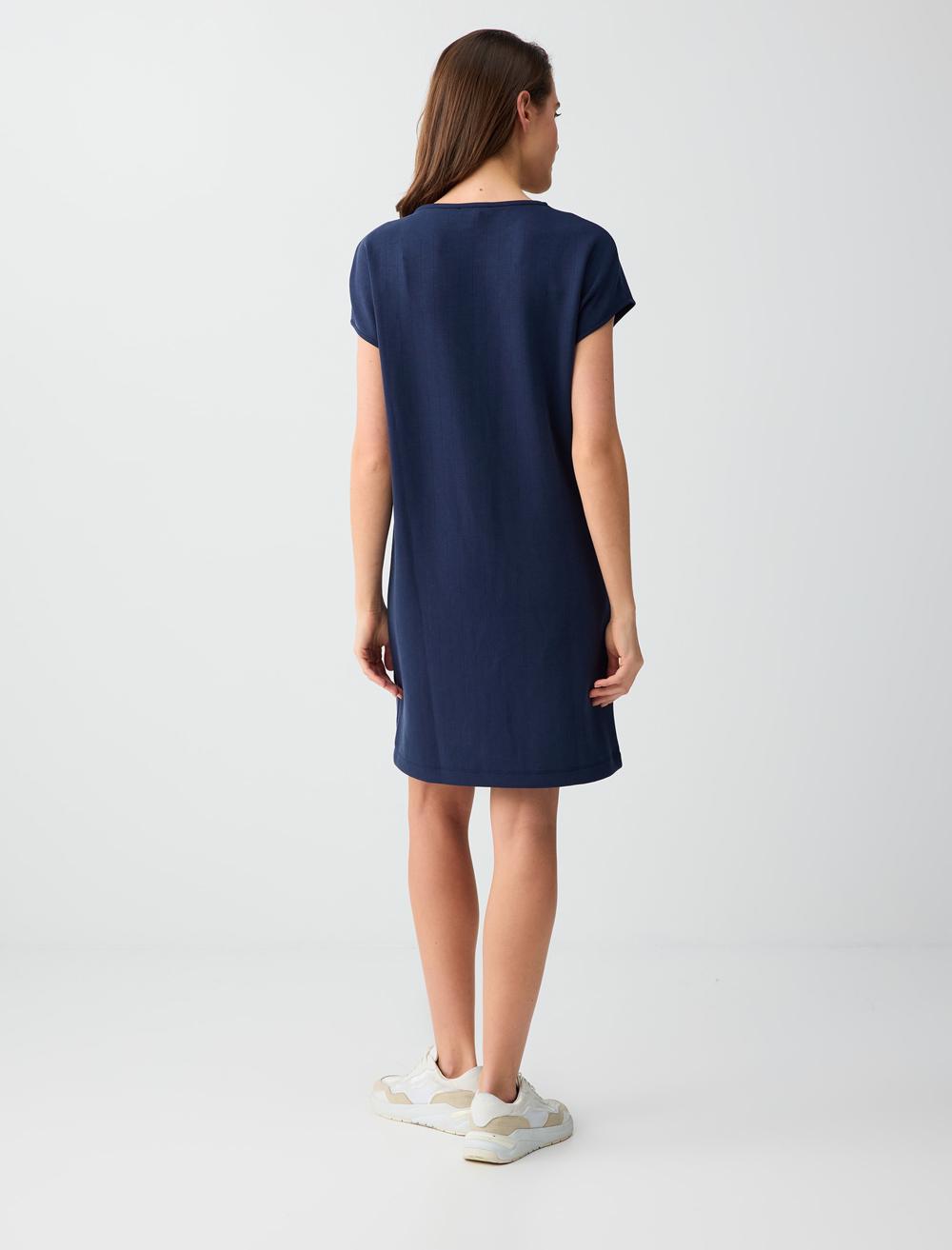 Normal Fit V-Neck Dress - Dark Blue - 6SW067065494