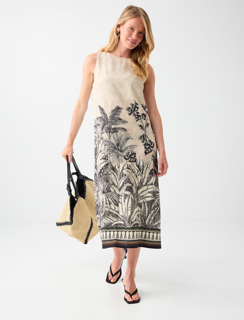Loose Fit Crew Neck Sleeveless Dress - Stone - 6SW067103928