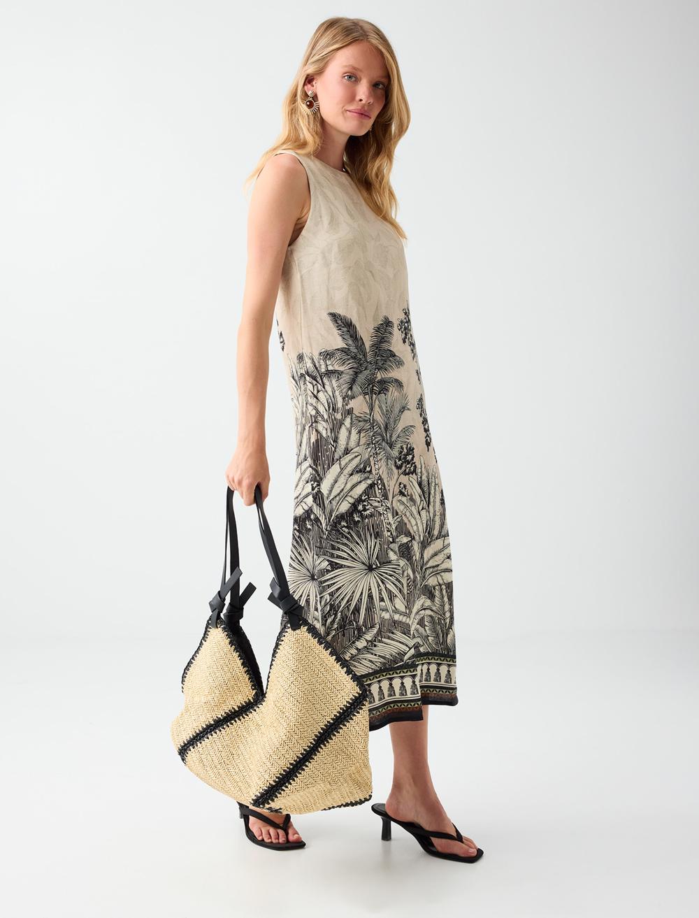Loose Fit Crew Neck Sleeveless Dress - Stone - 6SW067103928