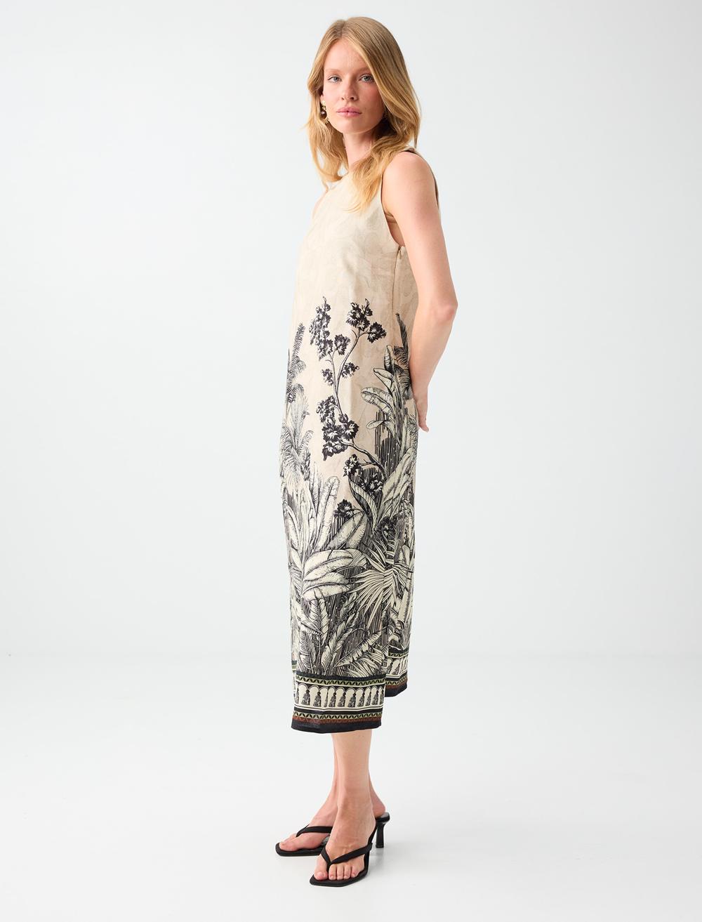 Loose Fit Crew Neck Sleeveless Dress - Stone - 6SW067103928