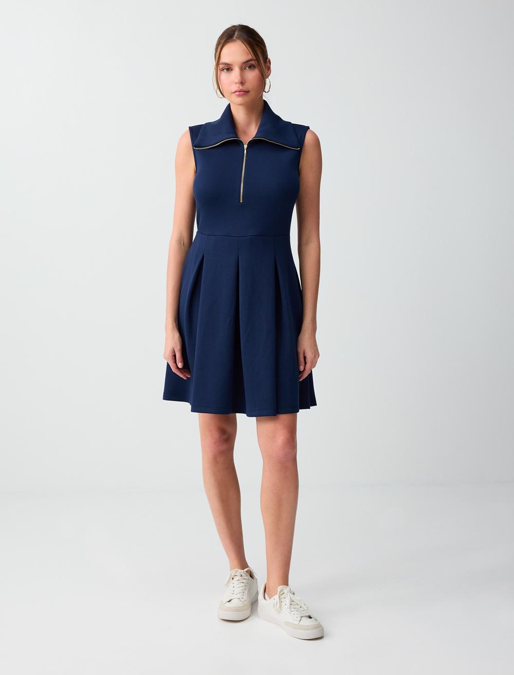 Normal Fit High Collar Sleeveless Dress - Dark Blue - 6SW067211494