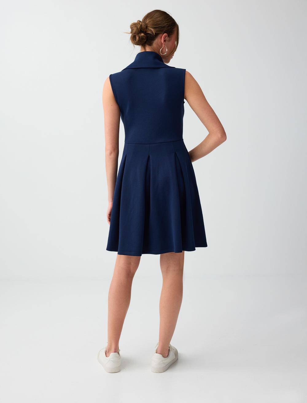 Normal Fit High Collar Sleeveless Dress - Dark Blue - 6SW067211494