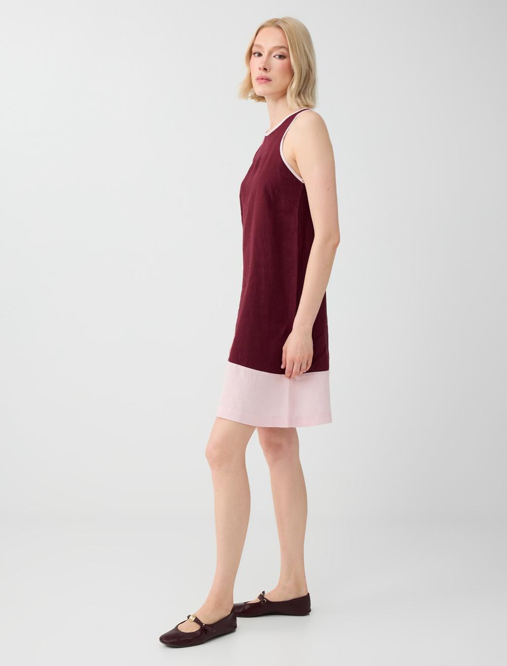 Normal Fit Crew Neck Sleeveless Dress - Burgundy - 6SW067243562