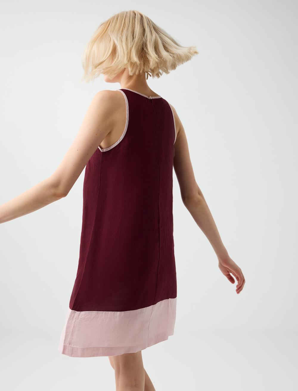 Normal Fit Crew Neck Sleeveless Dress - Burgundy - 6SW067243562