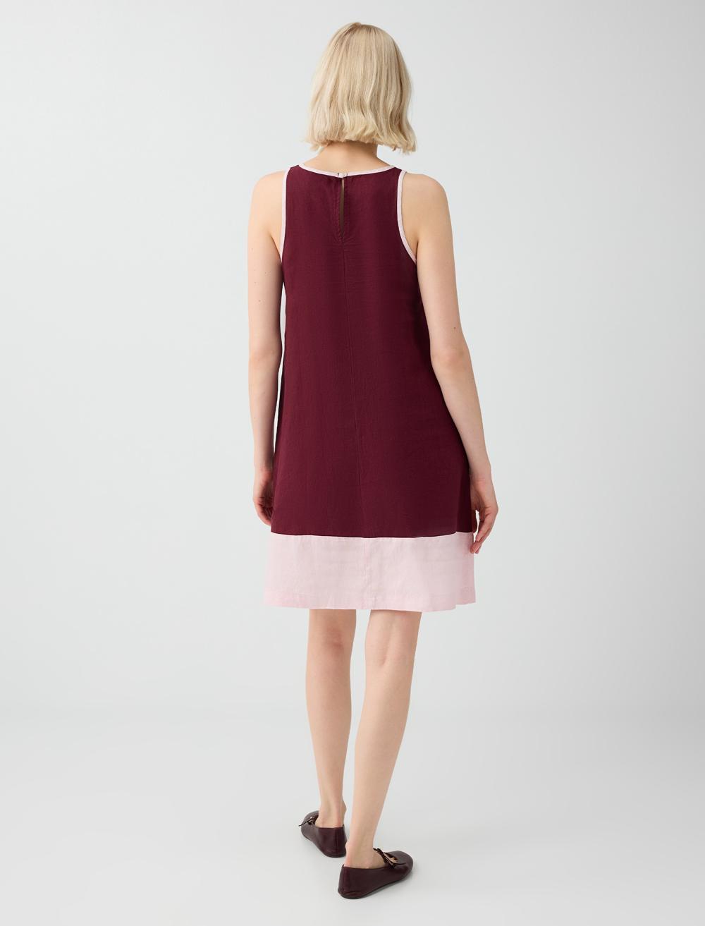 Normal Fit Crew Neck Sleeveless Dress - Burgundy - 6SW067243562
